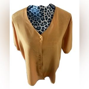 Bentley Plus Womens's Sz 22W Dark Mustard Yellow Short Sleeve Button Down Blouse